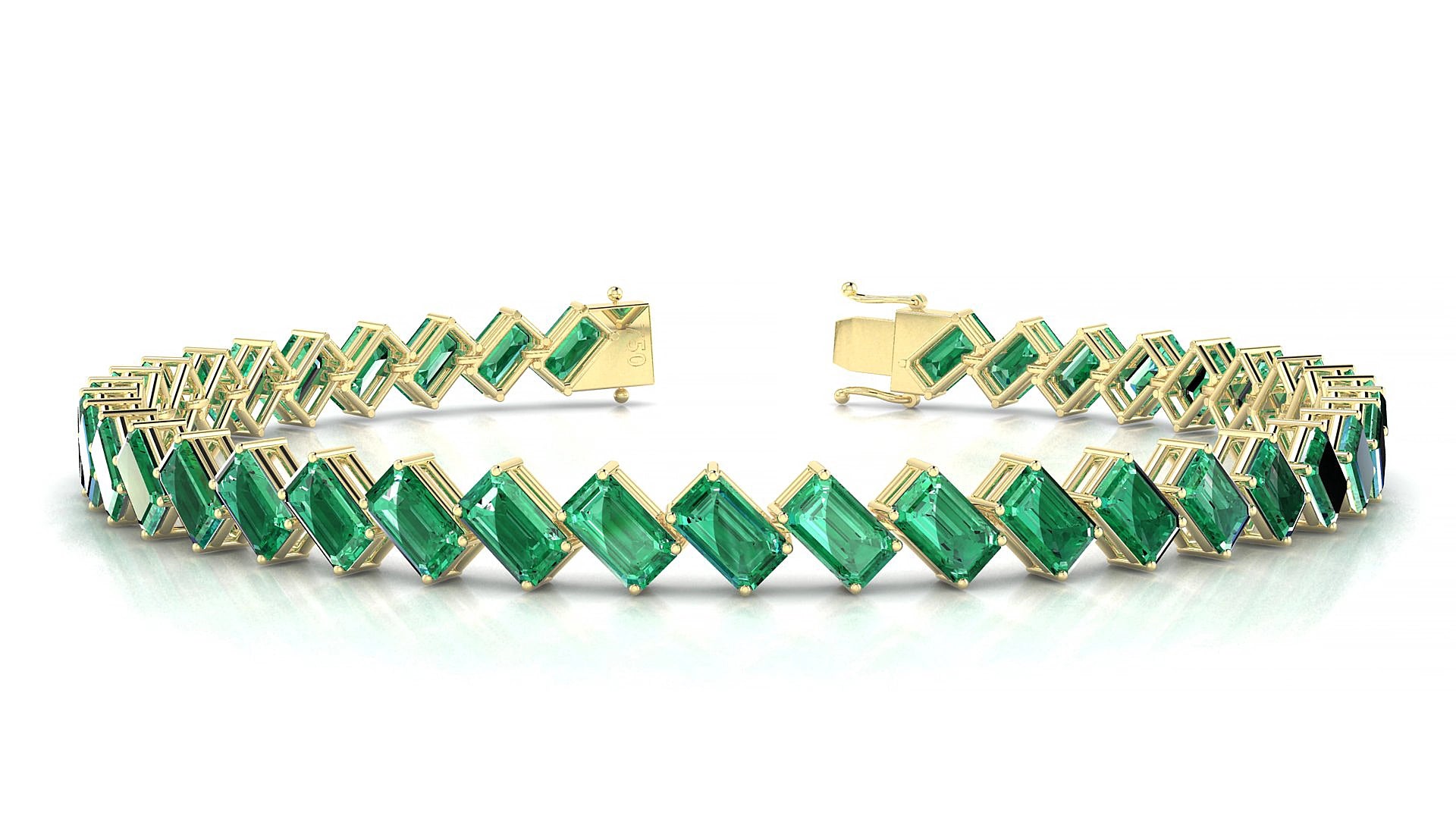 Bogotá | 18k Yellow Gold 5 x 3 mm Emerald Natural Emerald 19 cm Tennis Bracelet