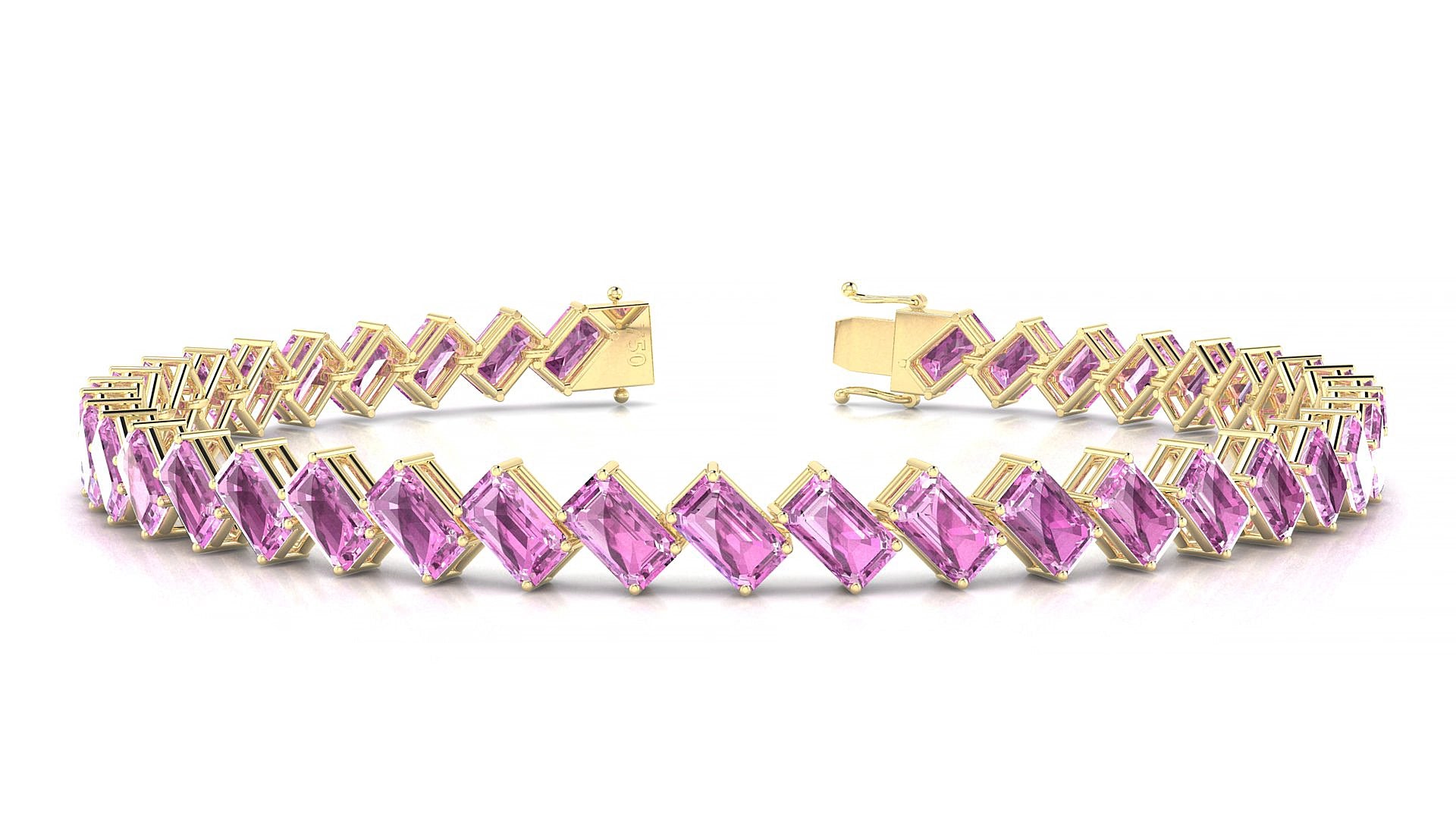 Bogotá | 18k Yellow Gold 5 x 3 mm Emerald Natural Pink Sapphire 20 cm Tennis Bracelet