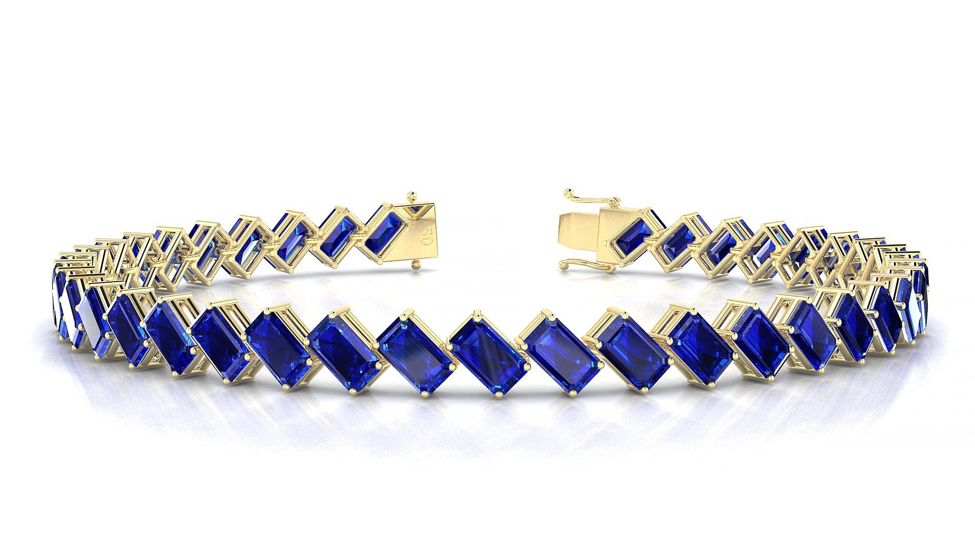 Bogotá | 18k Yellow Gold 5 x 3 mm Emerald Natural Sapphire 15 cm Tennis Bracelet