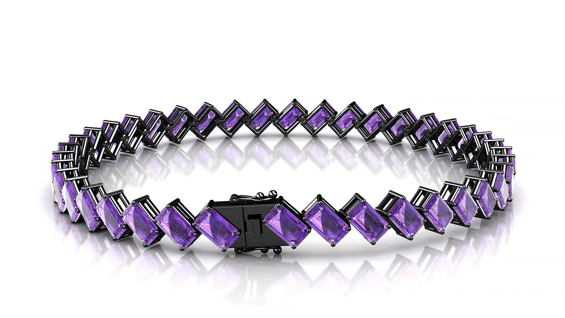 Bogotá | 18k Black Gold 5 x 3 mm Emerald Natural Amethyst 17 cm Tennis Bracelet