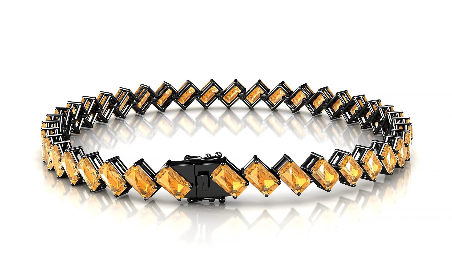 Bogotá | 18k Black Gold 5 x 3 mm Emerald Natural Citrine 17 cm Tennis Bracelet