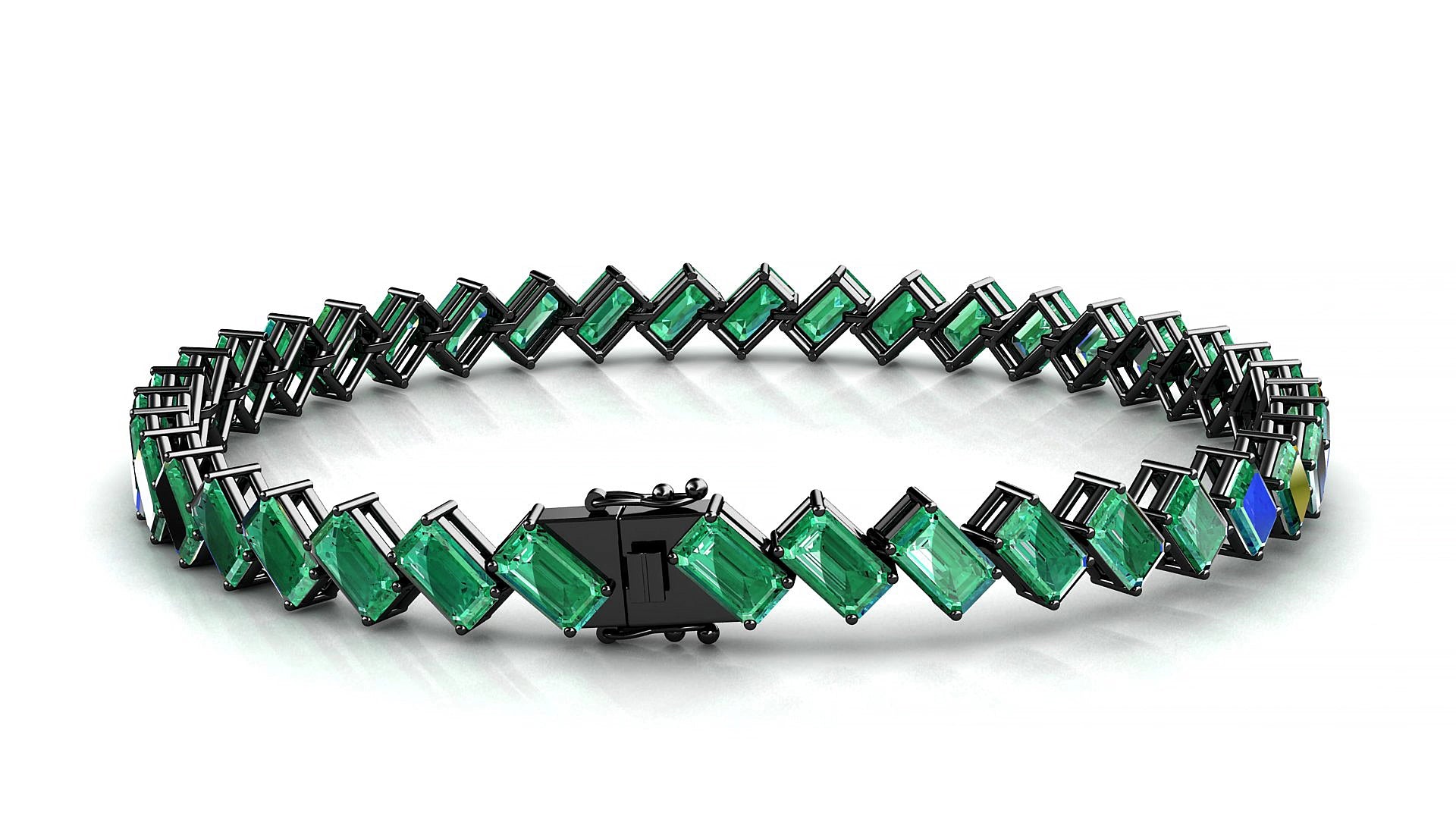 Bogotá | 18k Black Gold 5 x 3 mm Emerald Natural Emerald 20 cm Tennis Bracelet