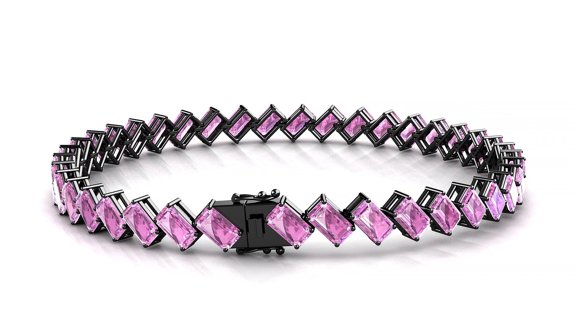Bogotá | 18k Black Gold 5 x 3 mm Emerald Natural Pink Sapphire 17 cm Tennis Bracelet