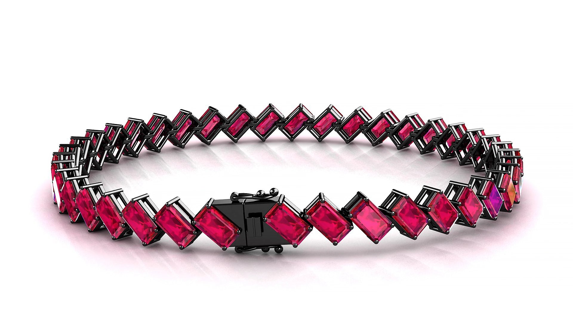Bogotá | 18k Black Gold 5 x 3 mm Emerald Natural Ruby 16 cm Tennis Bracelet