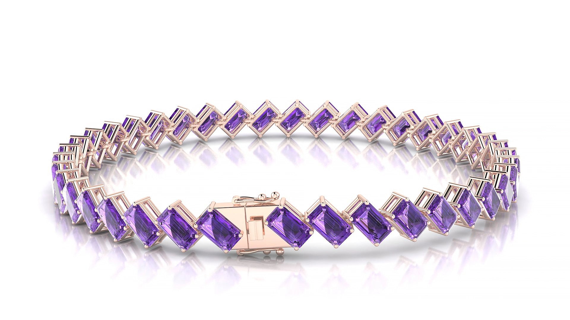 Bogotá | 18k Rose Gold 5 x 3 mm Emerald Natural Amethyst 19 cm Tennis Bracelet