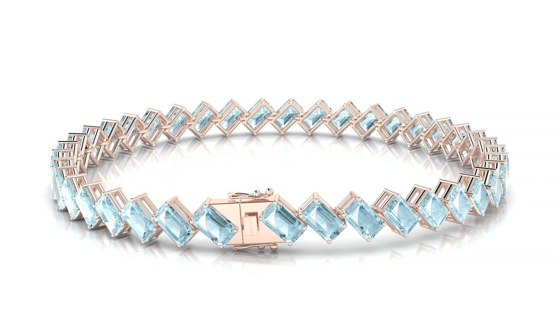 Bogotá | 18k Rose Gold 5 x 3 mm Emerald Natural Aquamarine 15 cm Tennis Bracelet