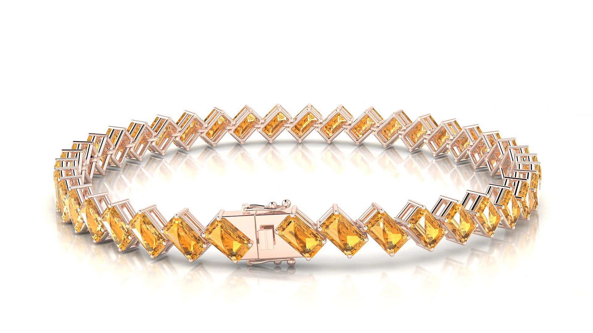 Bogotá | 18k Rose Gold 5 x 3 mm Emerald Natural Citrine 17 cm Tennis Bracelet