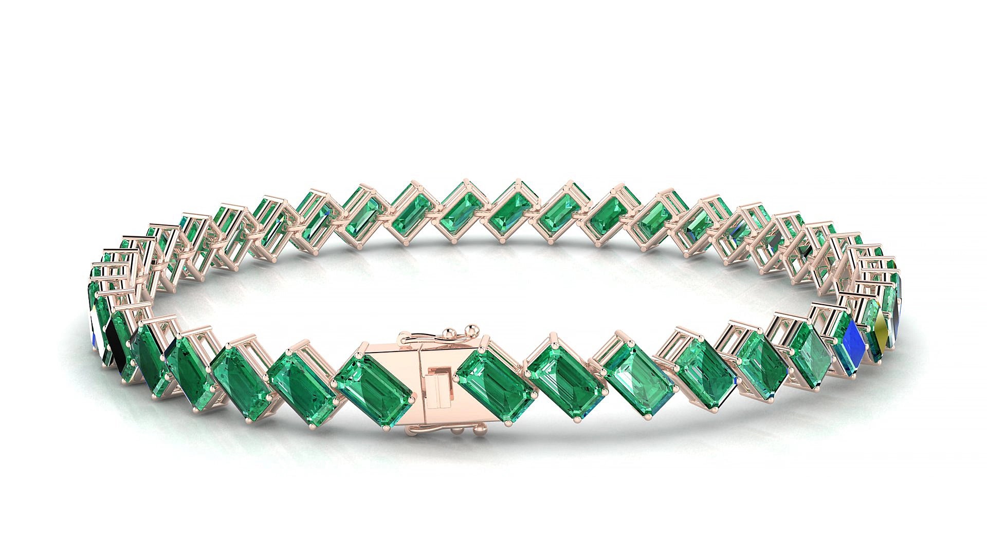 Bogotá | 18k Rose Gold 5 x 3 mm Emerald Natural Emerald 20 cm Tennis Bracelet