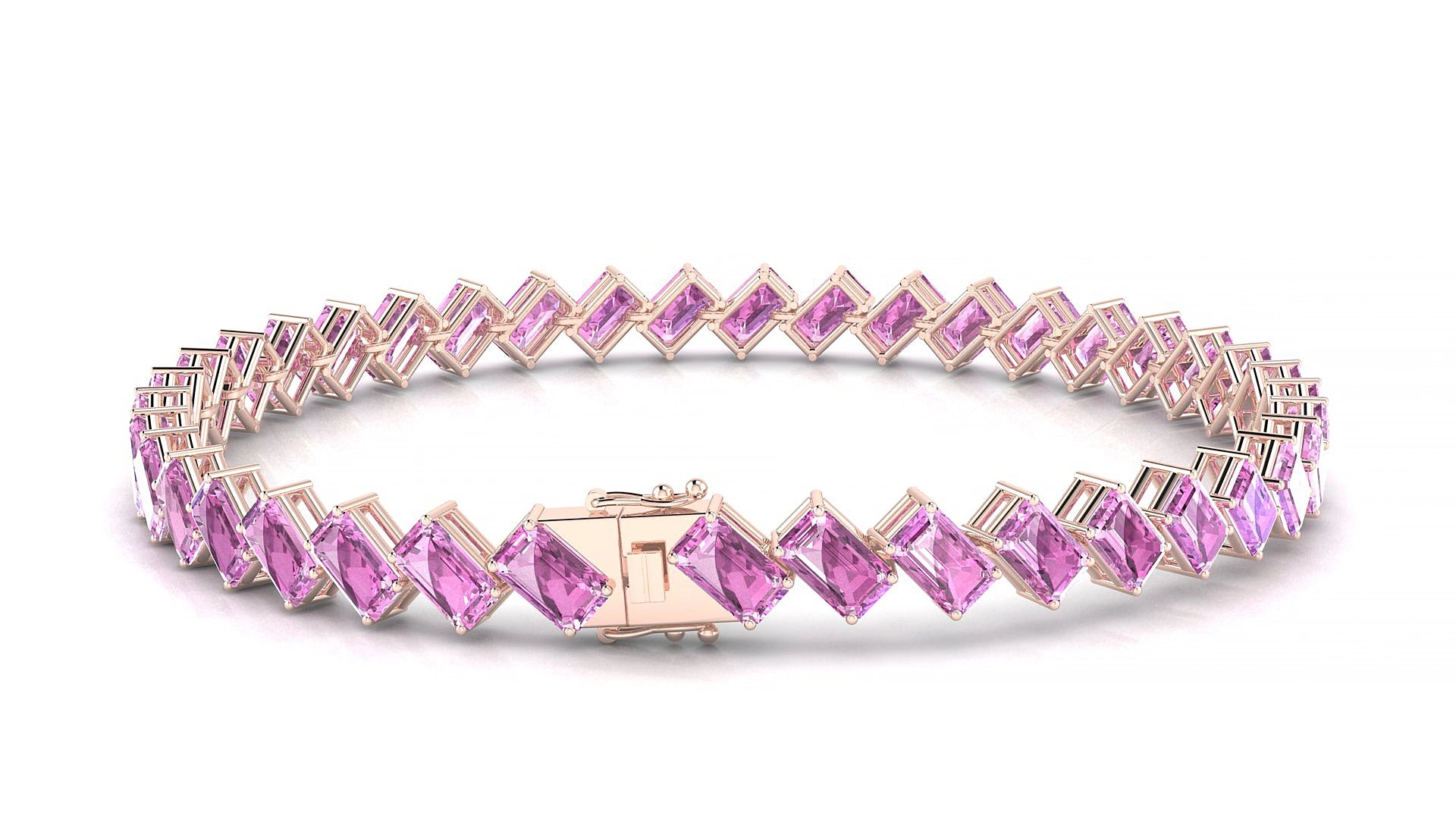 Bogotá | 18k Rose Gold 5 x 3 mm Emerald Natural Pink Sapphire 15 cm Tennis Bracelet