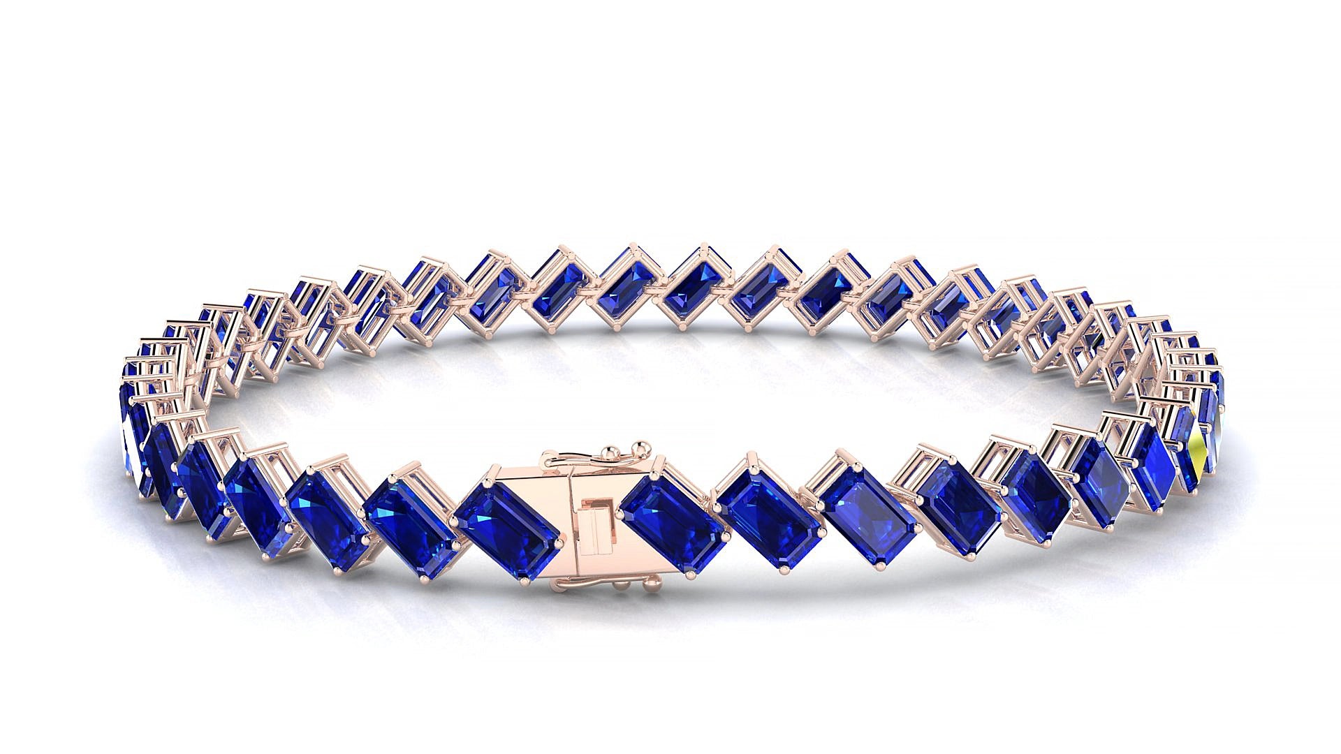 Bogotá | 18k Rose Gold 5 x 3 mm Emerald Natural Sapphire 15 cm Tennis Bracelet