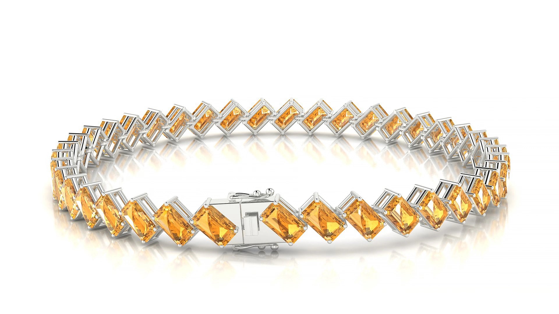 Bogotá | 18k White Gold 5 x 3 mm Emerald Natural Citrine 18 cm Tennis Bracelet