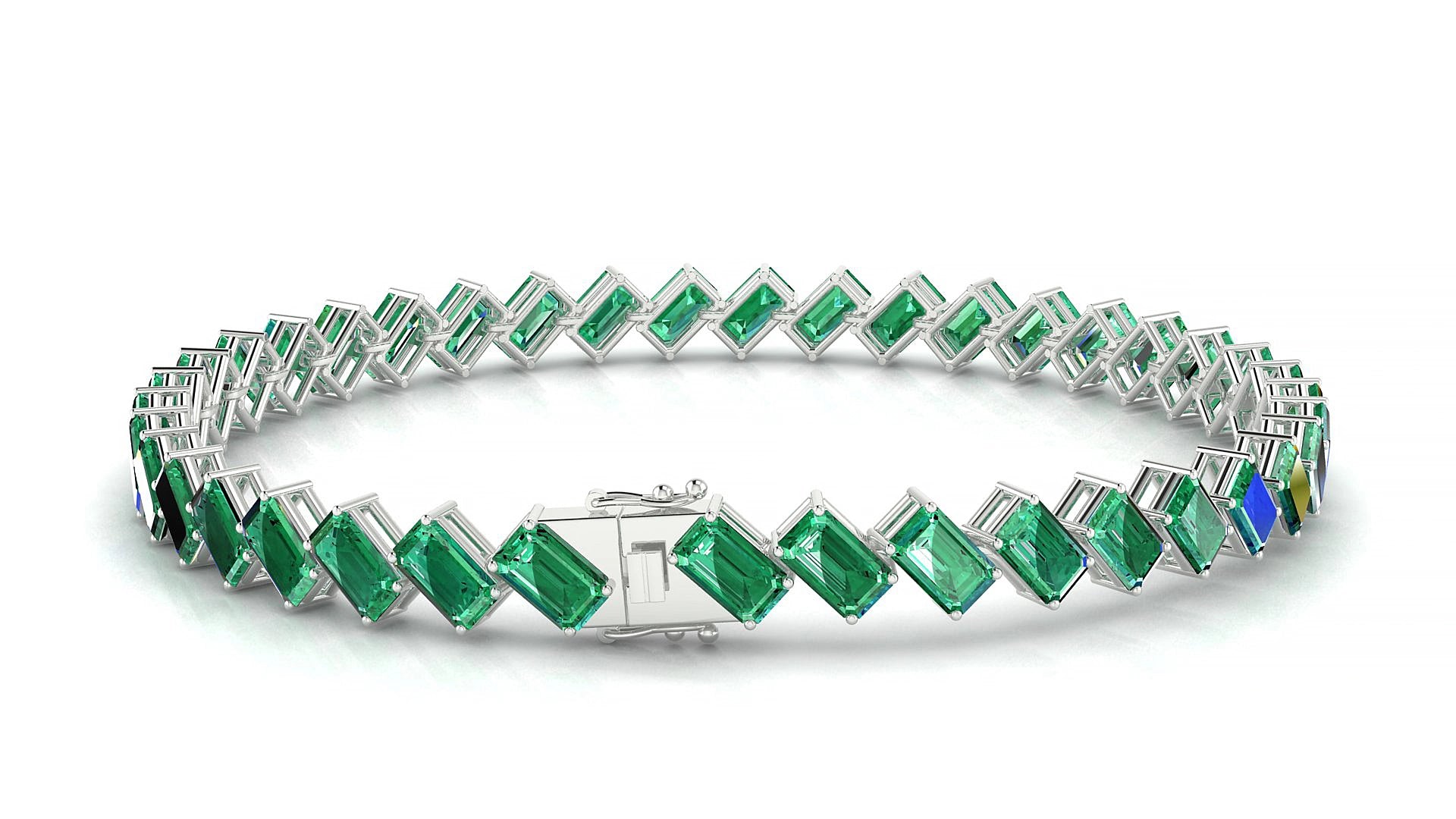 Bogotá | 18k White Gold 5 x 3 mm Emerald Natural Emerald 18 cm Tennis Bracelet