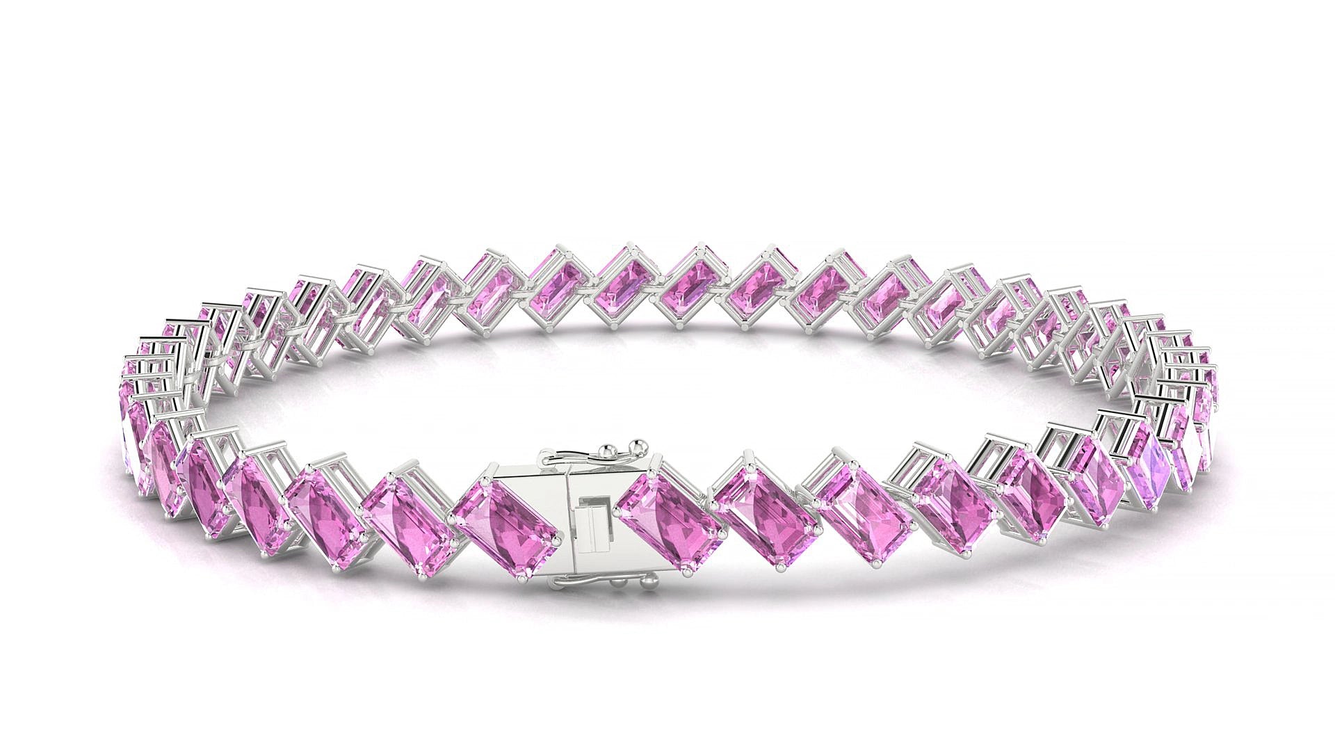 Bogotá | 18k White Gold 5 x 3 mm Emerald Natural Pink Sapphire 18 cm Tennis Bracelet