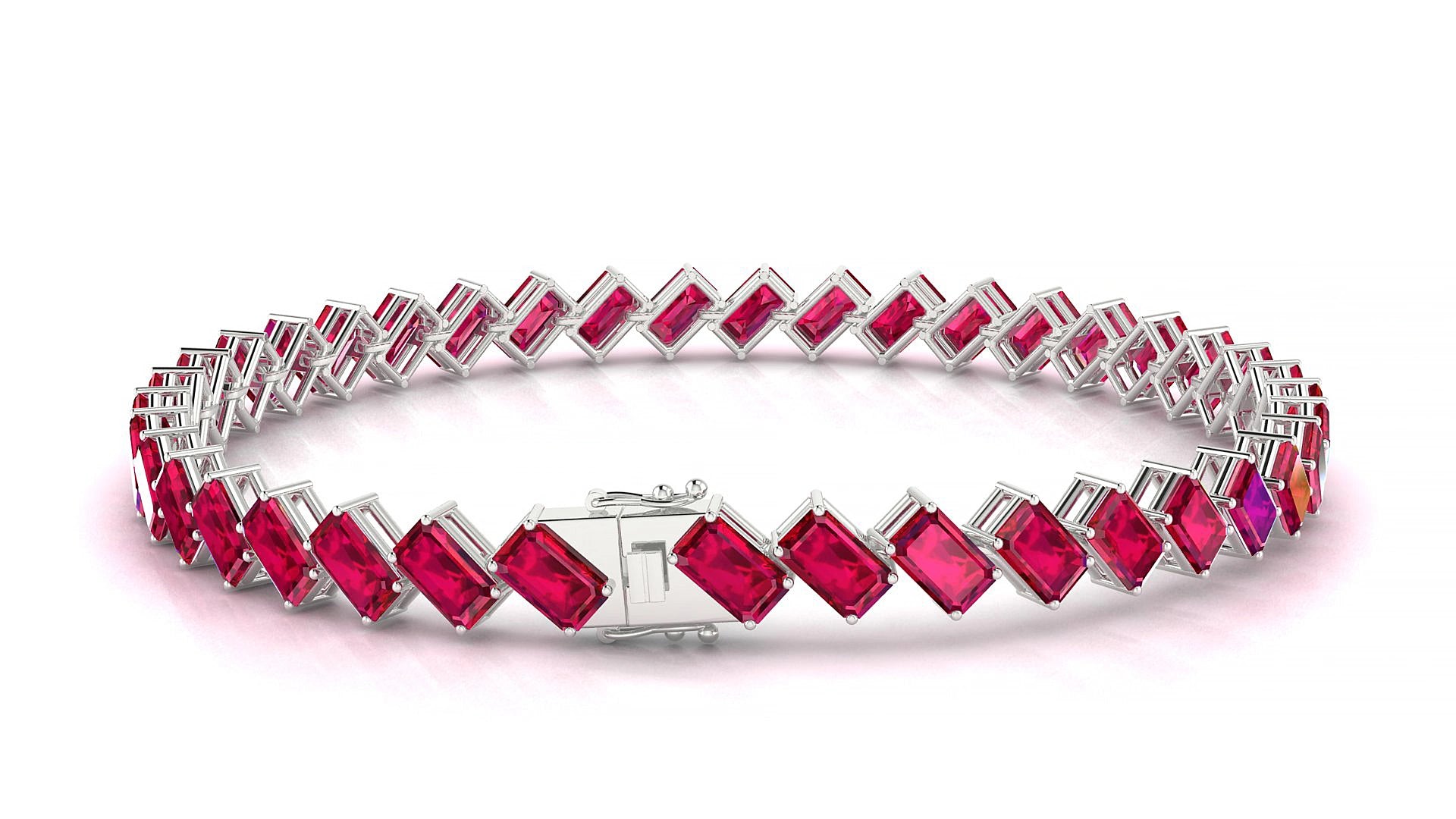 Bogotá | 18k White Gold 5 x 3 mm Emerald Natural Ruby 16 cm Tennis Bracelet