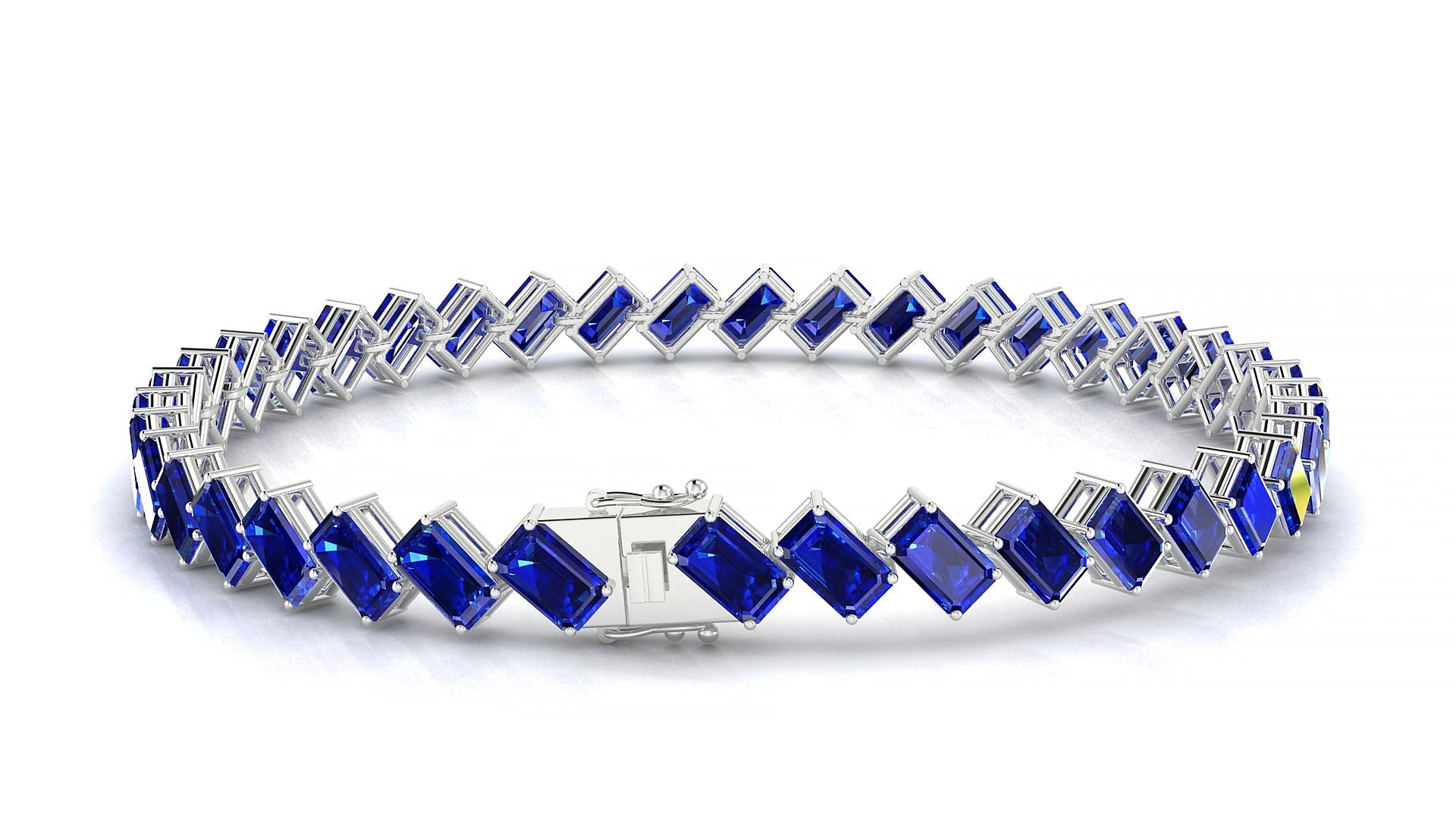 Bogotá | 18k White Gold 5 x 3 mm Emerald Natural Sapphire 15 cm Tennis Bracelet