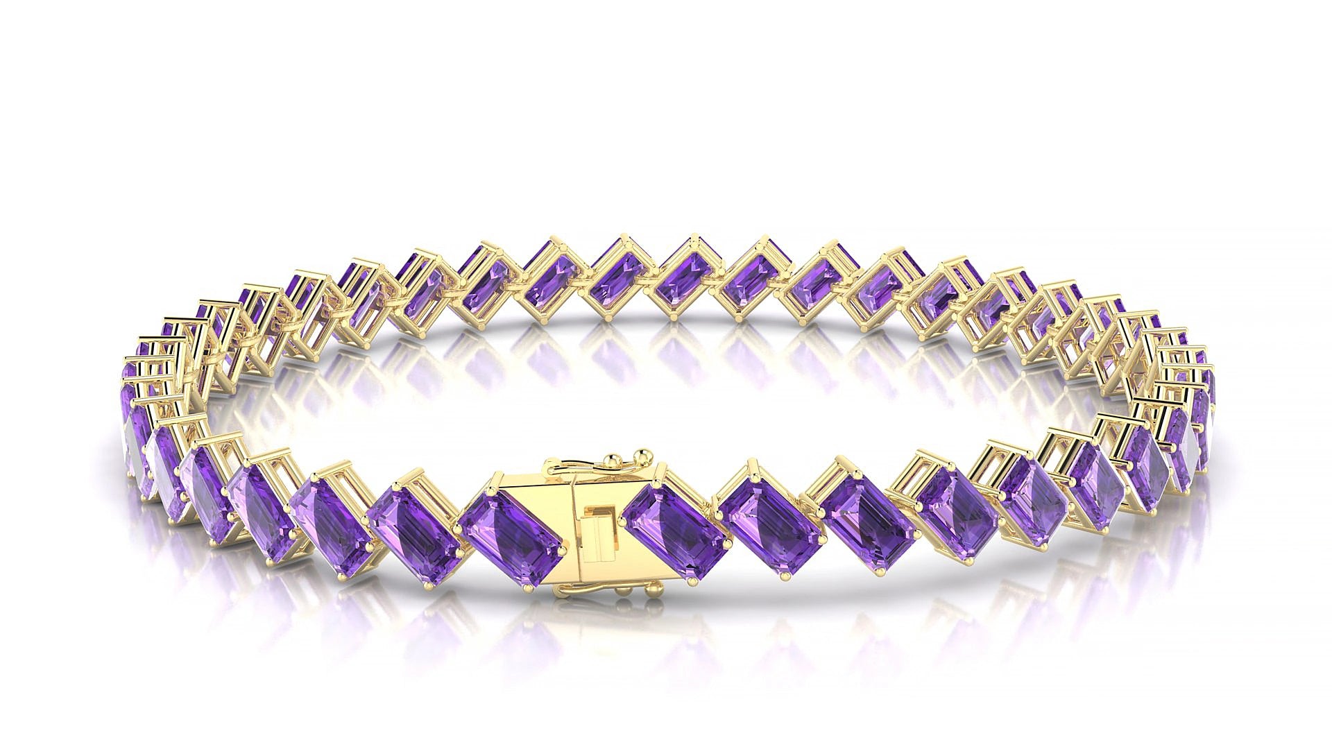 Bogotá | 18k Yellow Gold 5 x 3 mm Emerald Natural Amethyst 17 cm Tennis Bracelet