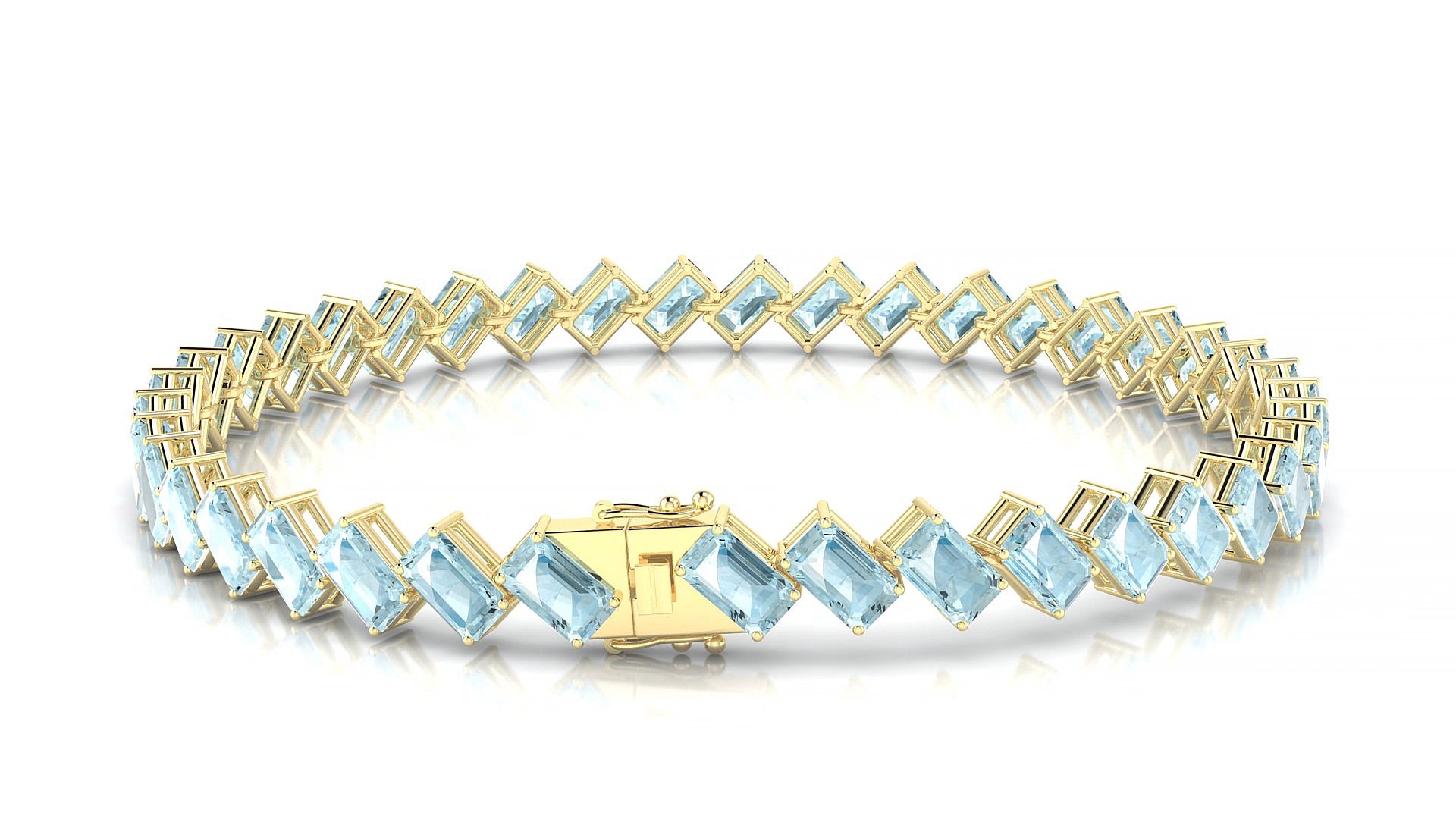 Bogotá | 18k Yellow Gold 5 x 3 mm Emerald Natural Aquamarine 16 cm Tennis Bracelet