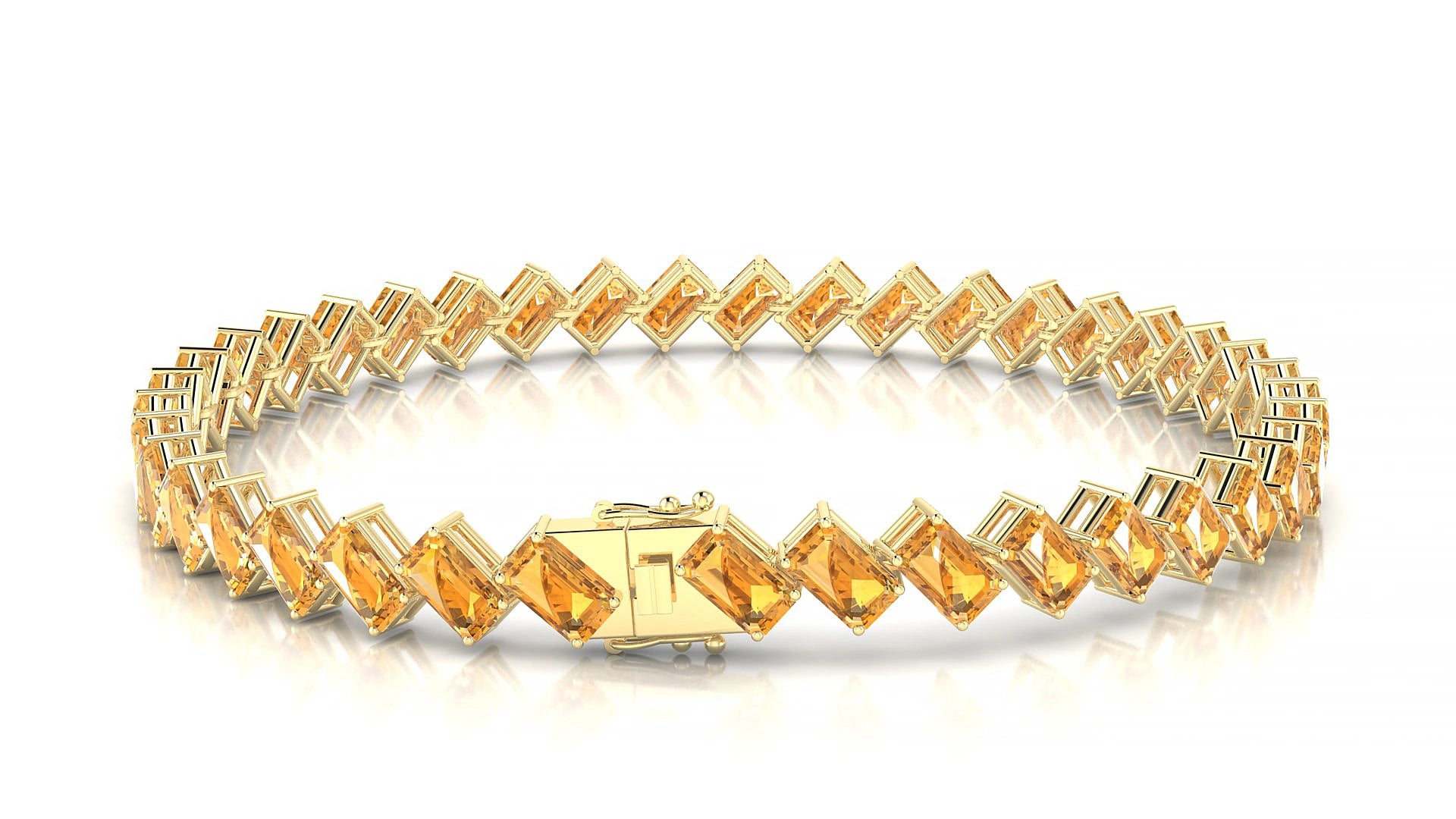 Bogotá | 18k Yellow Gold 5 x 3 mm Emerald Natural Citrine 18 cm Tennis Bracelet