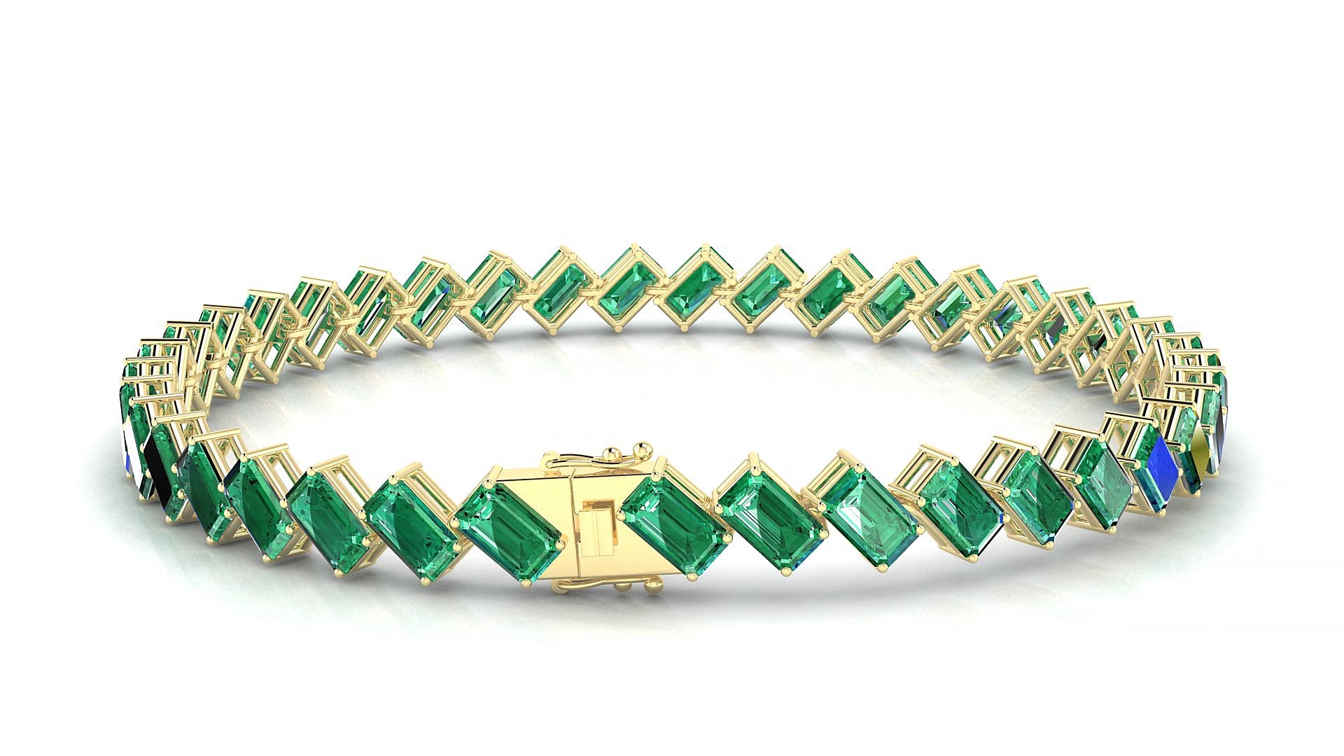 Bogotá | 18k Yellow Gold 5 x 3 mm Emerald Natural Emerald 15 cm Tennis Bracelet