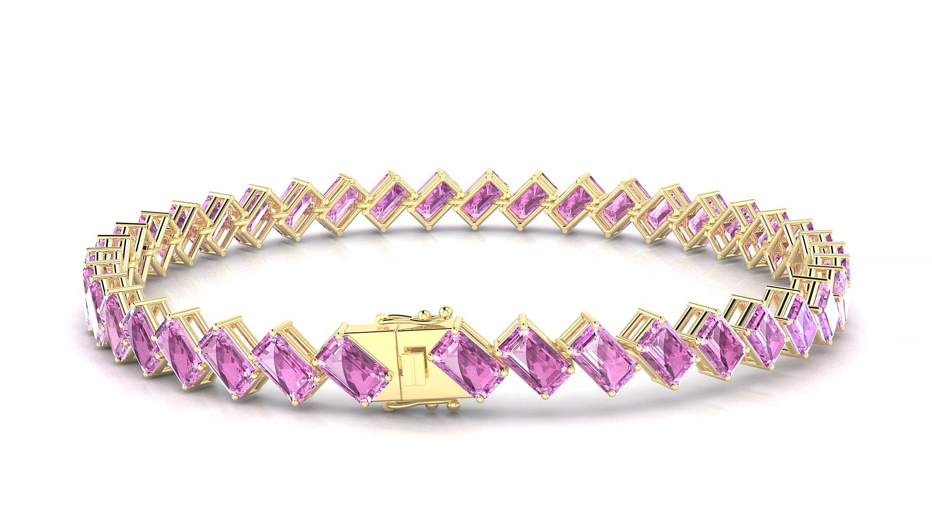 Bogotá | 18k Yellow Gold 5 x 3 mm Emerald Natural Pink Sapphire 15 cm Tennis Bracelet