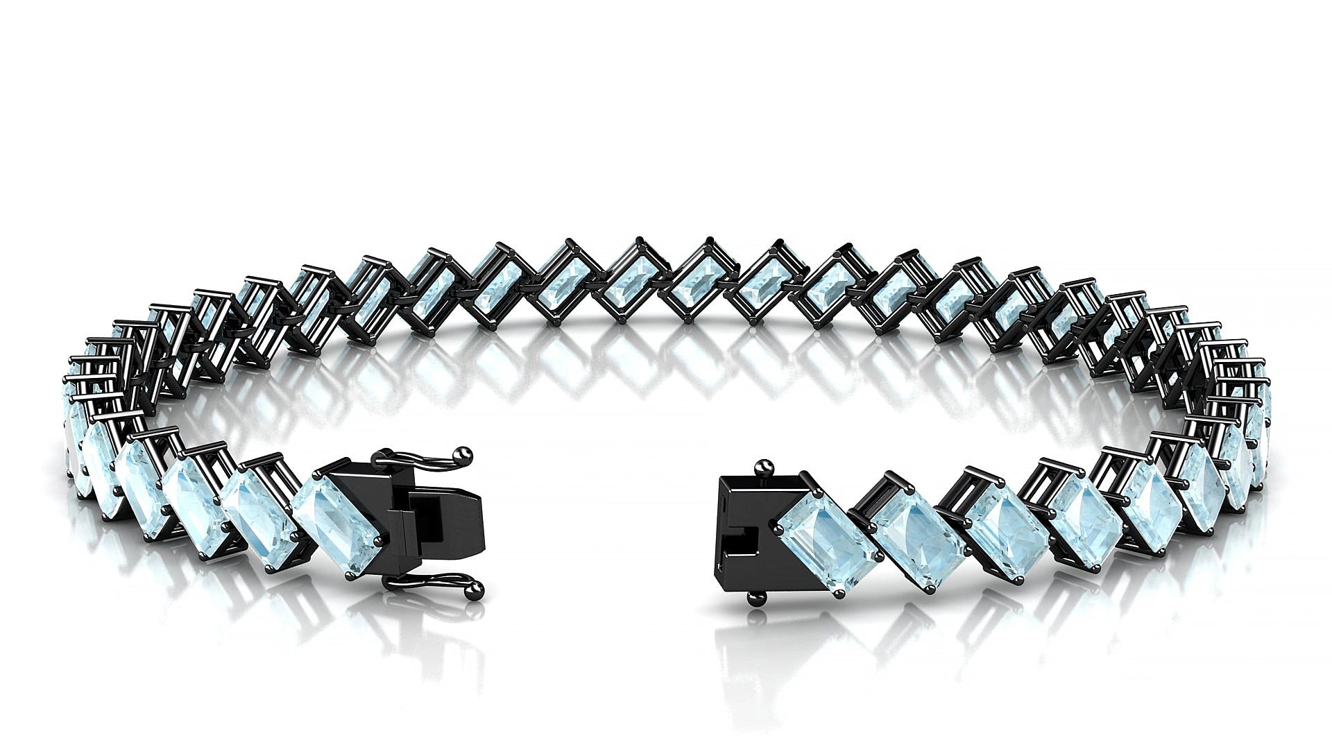 Bogotá | 18k Black Gold 5 x 3 mm Emerald Natural Aquamarine 15 cm Tennis Bracelet