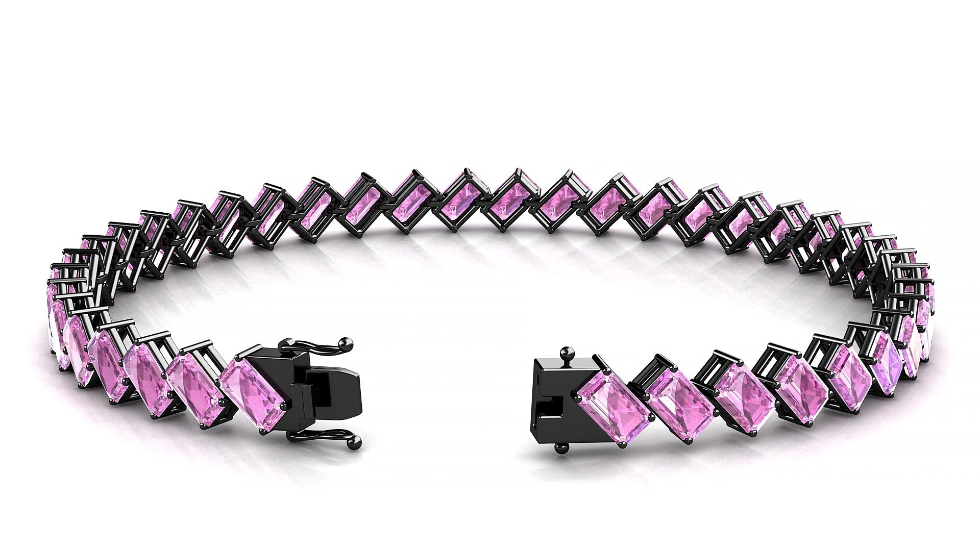 Bogotá | 18k Black Gold 5 x 3 mm Emerald Natural Pink Sapphire 20 cm Tennis Bracelet