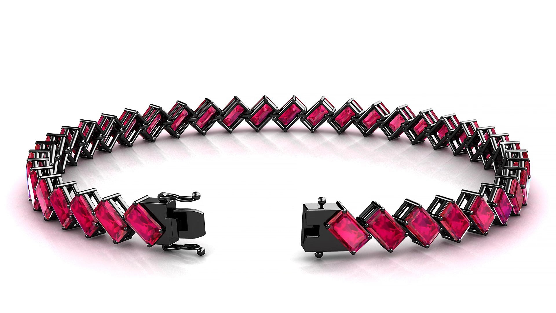 Bogotá | 18k Black Gold 5 x 3 mm Emerald Natural Ruby 18 cm Tennis Bracelet