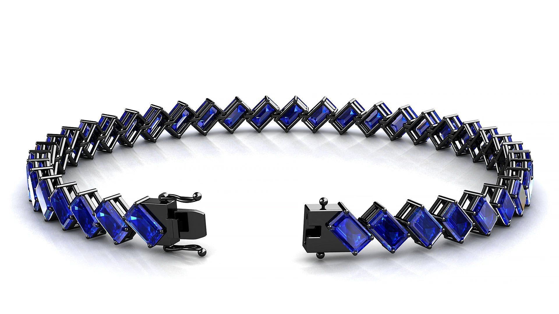 Bogotá | 18k Black Gold 5 x 3 mm Emerald Natural Sapphire 15 cm Tennis Bracelet