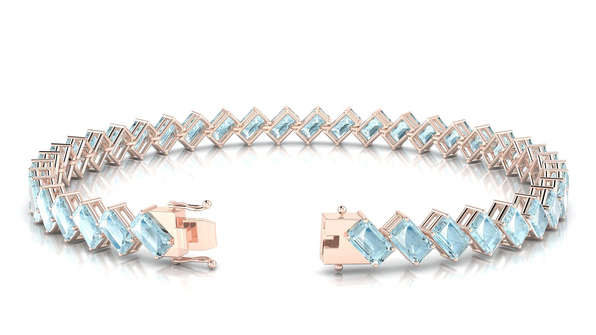 Bogotá | 18k Rose Gold 5 x 3 mm Emerald Natural Aquamarine 18 cm Tennis Bracelet