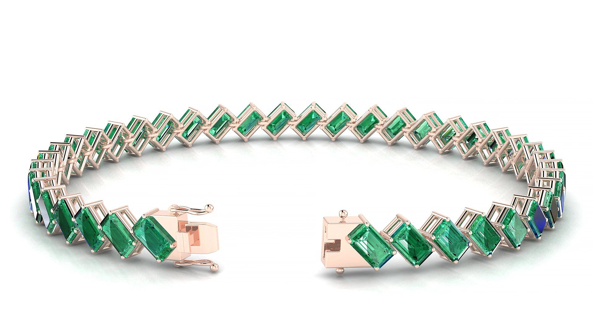 Bogotá | 18k Rose Gold 5 x 3 mm Emerald Natural Emerald 20 cm Tennis Bracelet