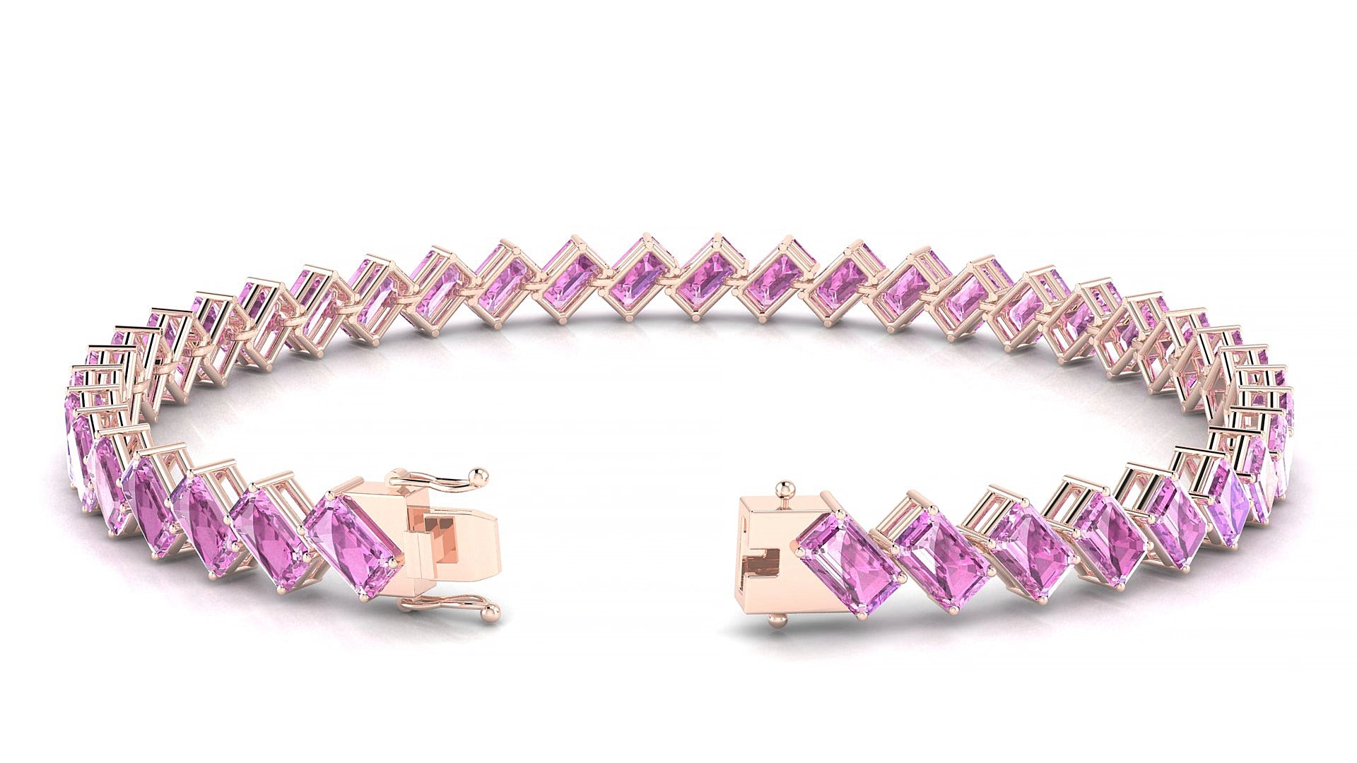 Bogotá | 18k Rose Gold 5 x 3 mm Emerald Natural Pink Sapphire 16 cm Tennis Bracelet