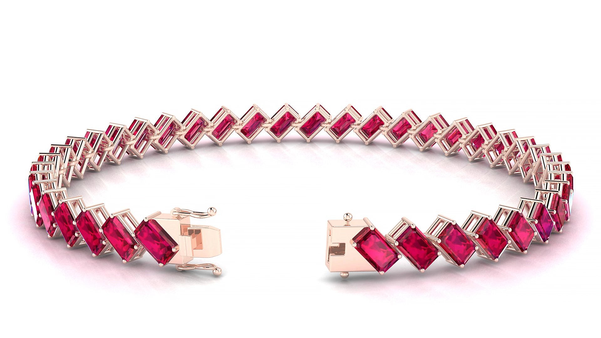 Bogotá | 18k Rose Gold 5 x 3 mm Emerald Natural Ruby 15 cm Tennis Bracelet