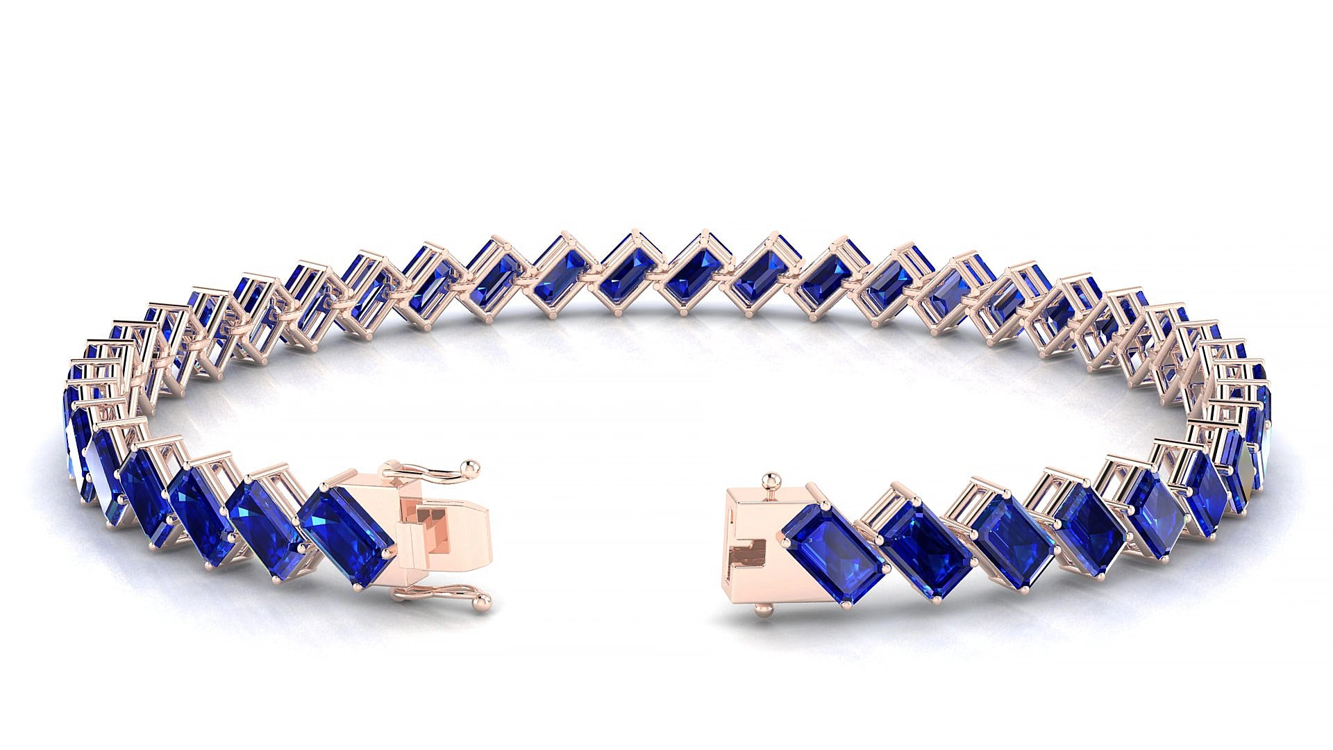 Bogotá | 18k Rose Gold 5 x 3 mm Emerald Natural Sapphire 17 cm Tennis Bracelet