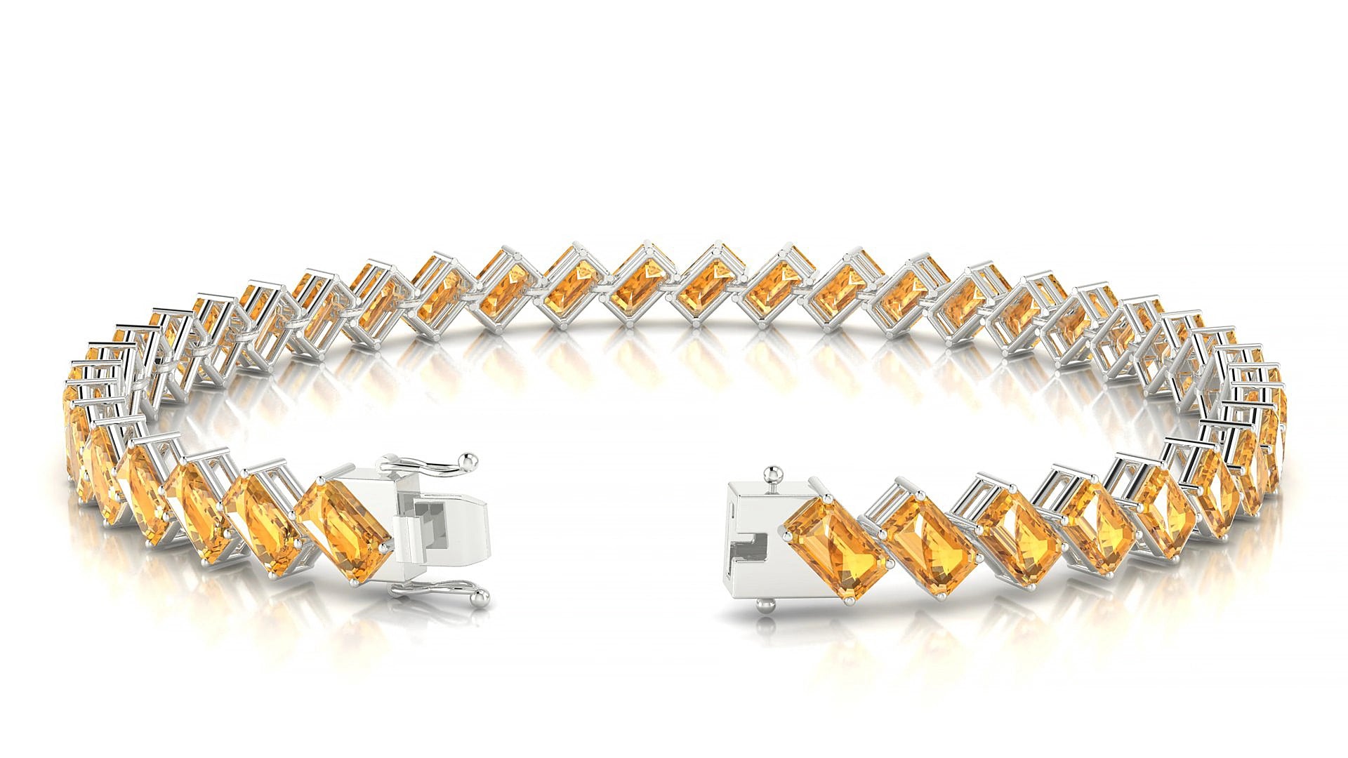 Bogotá | 18k White Gold 5 x 3 mm Emerald Natural Citrine 19 cm Tennis Bracelet