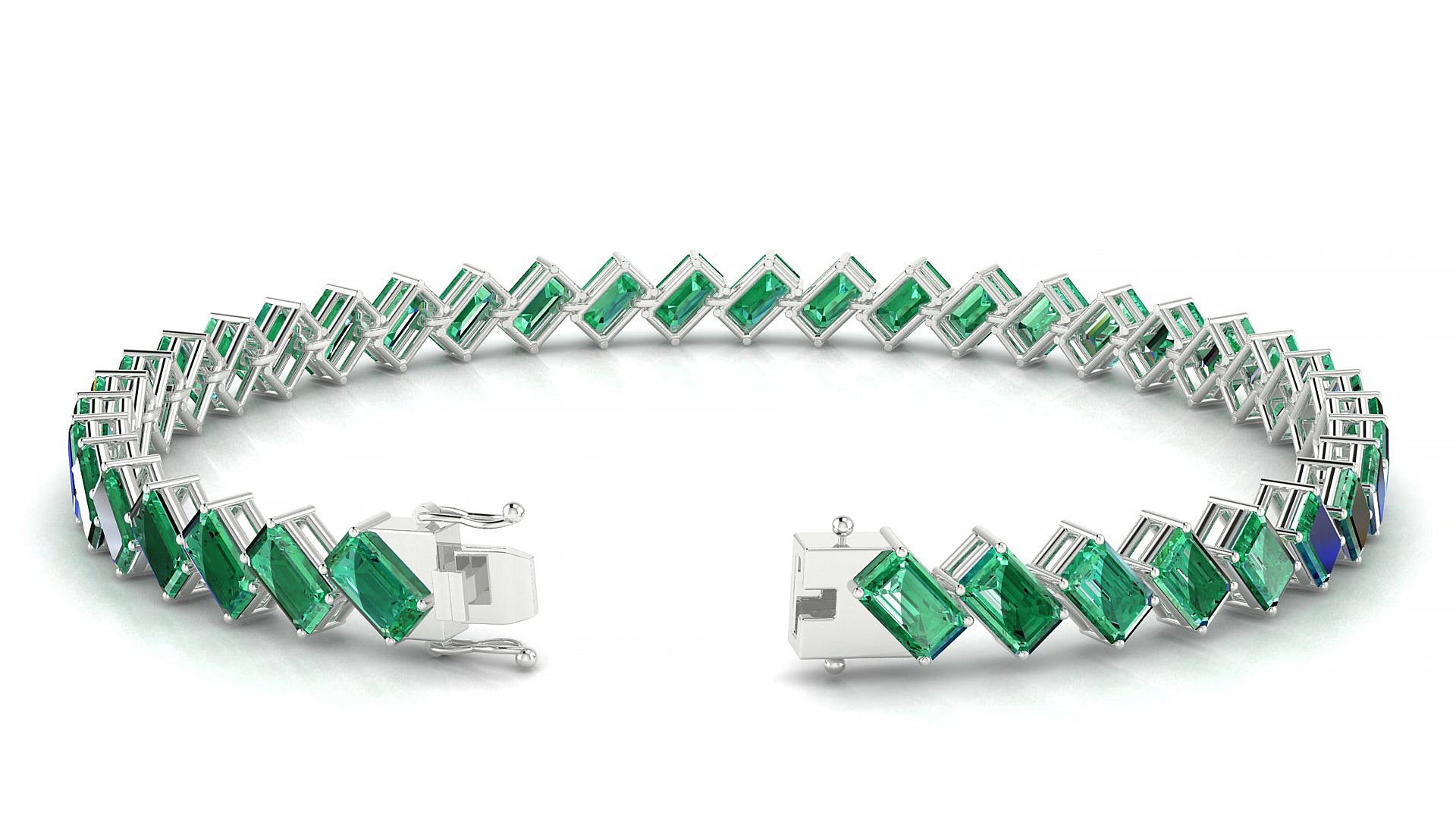 Bogotá | 18k White Gold 5 x 3 mm Emerald Natural Emerald 18 cm Tennis Bracelet