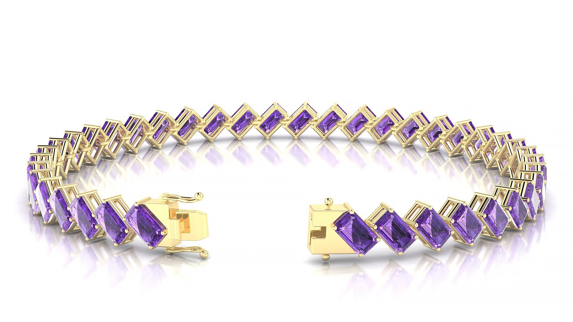 Bogotá | 18k Yellow Gold 5 x 3 mm Emerald Natural Amethyst 20 cm Tennis Bracelet