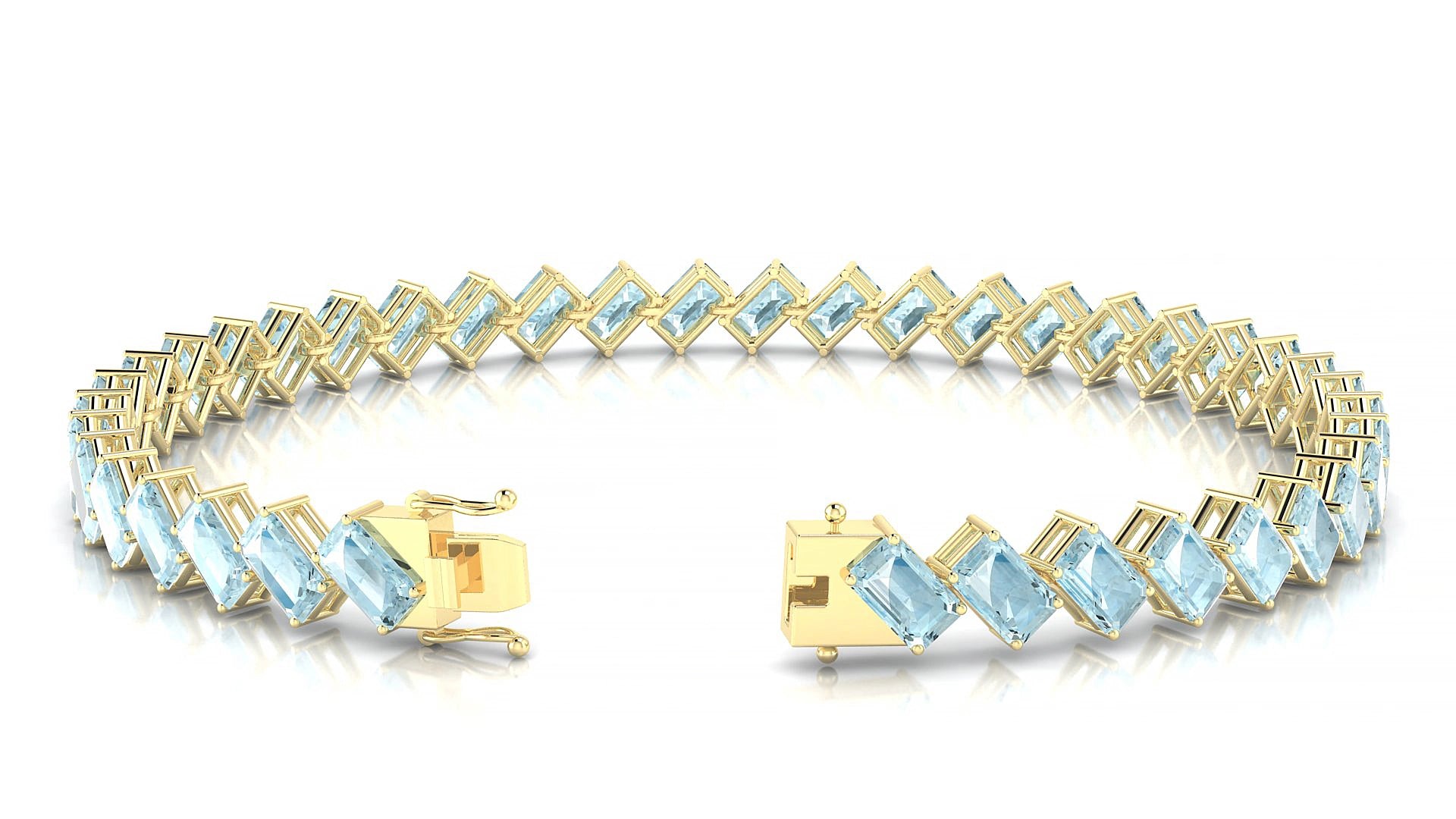 Bogotá | 18k Yellow Gold 5 x 3 mm Emerald Natural Aquamarine 17 cm Tennis Bracelet