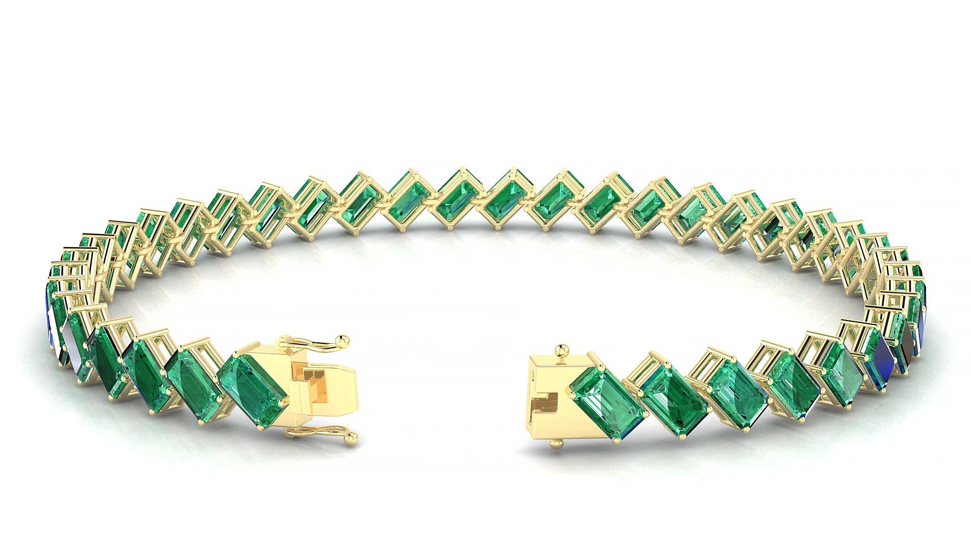 Bogotá | 18k Yellow Gold 5 x 3 mm Emerald Natural Emerald 18 cm Tennis Bracelet