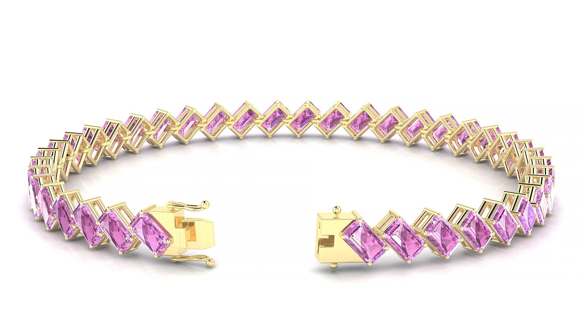 Bogotá | 18k Yellow Gold 5 x 3 mm Emerald Natural Pink Sapphire 18 cm Tennis Bracelet