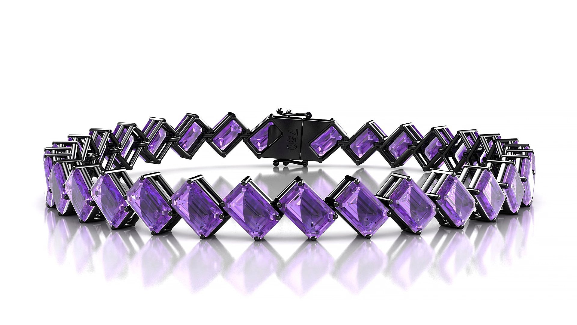 Bogotá | 18k Black Gold 6 x 4 mm Emerald Natural Amethyst 15 cm Tennis Bracelet
