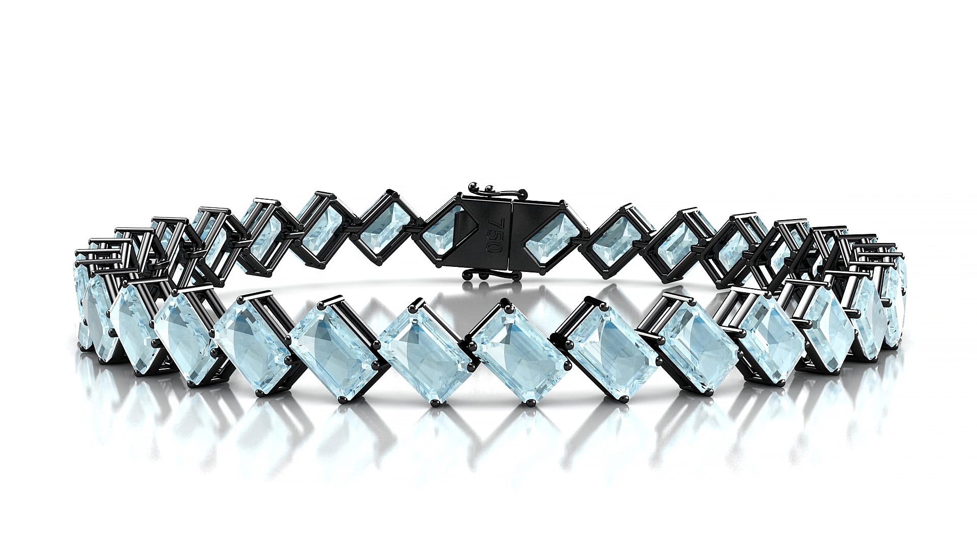 Bogotá | 18k Black Gold 6 x 4 mm Emerald Natural Aquamarine 19 cm Tennis Bracelet