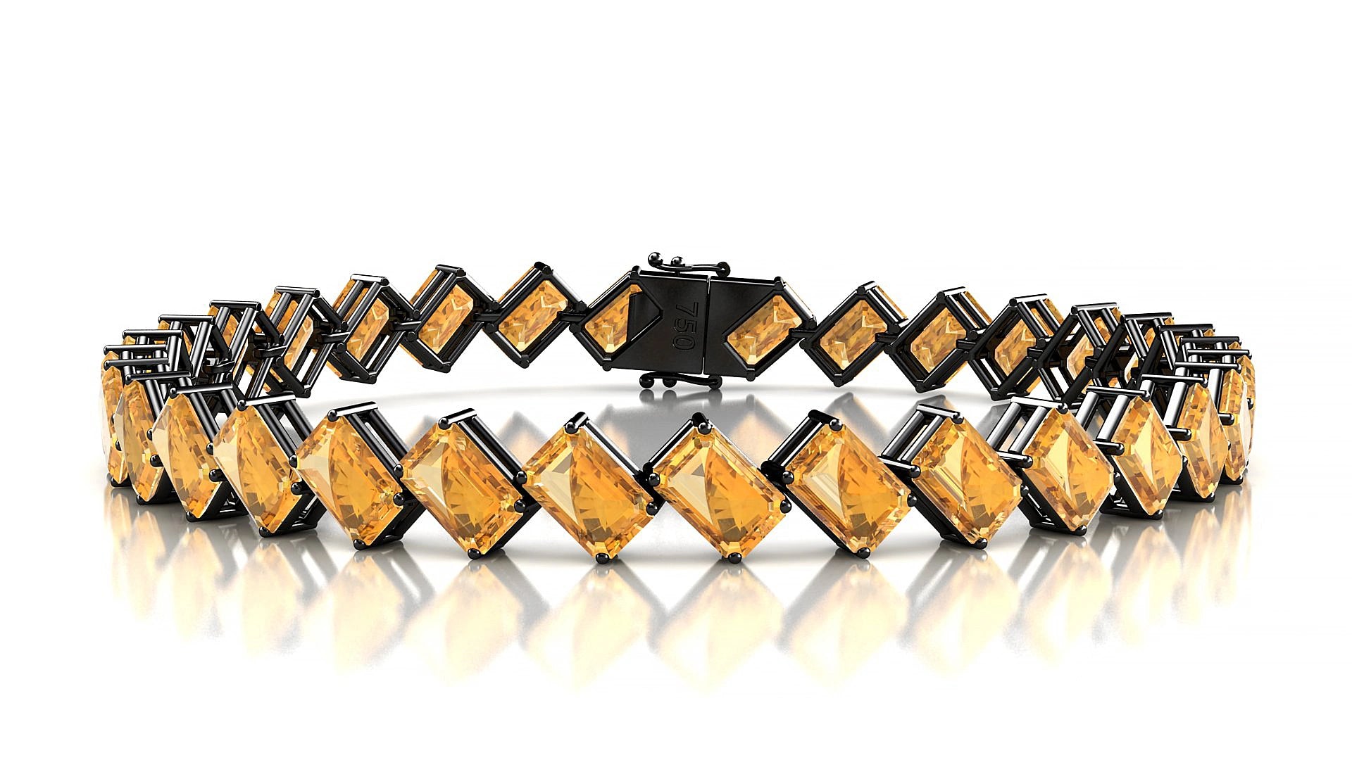 Bogotá | 18k Black Gold 6 x 4 mm Emerald Natural Citrine 19 cm Tennis Bracelet