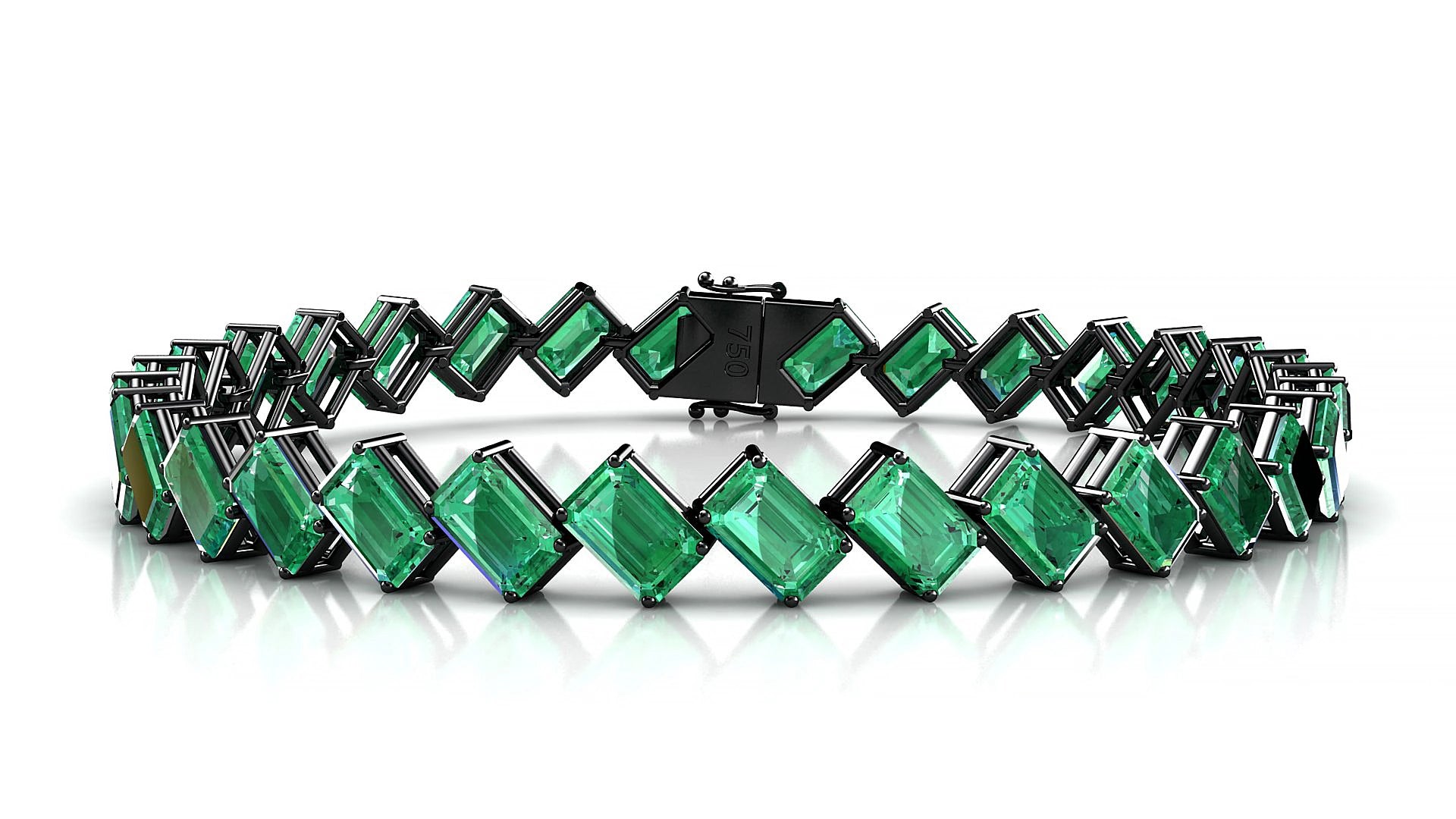 Bogotá | 18k Black Gold 6 x 4 mm Emerald Natural Emerald 16 cm Tennis Bracelet