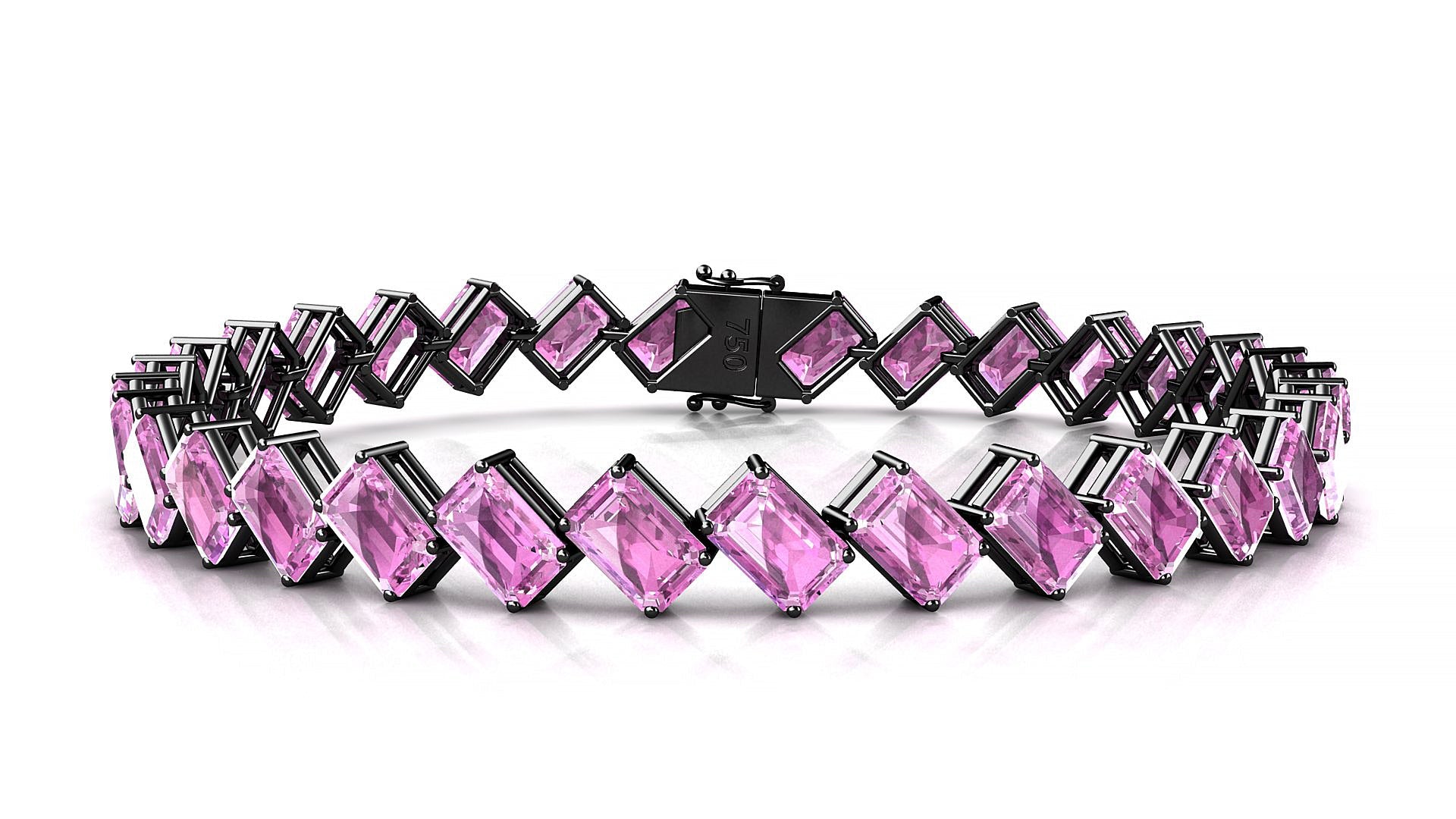 Bogotá | 18k Black Gold 6 x 4 mm Emerald Natural Pink Sapphire Tennis Bracelet