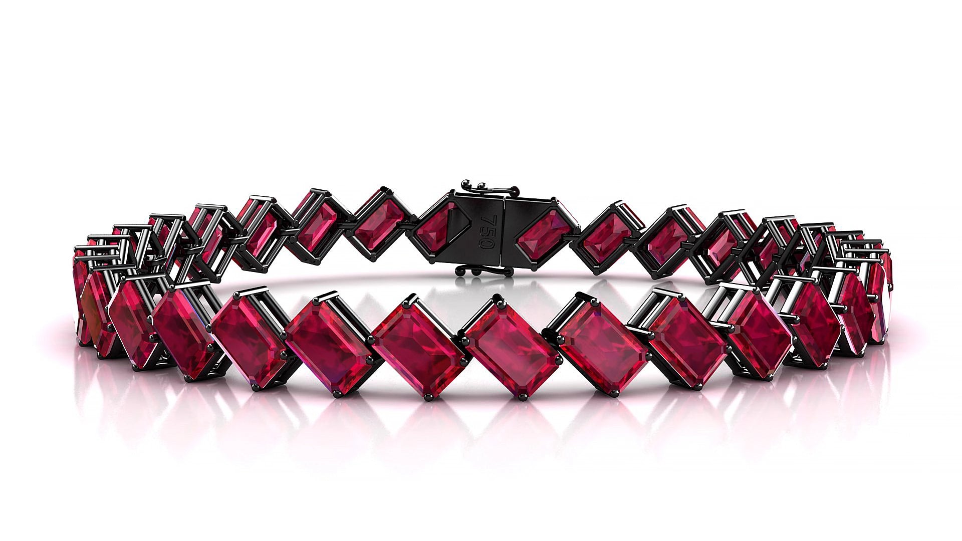 Bogotá | 18k Black Gold 6 x 4 mm Emerald Natural Ruby 17 cm Tennis Bracelet