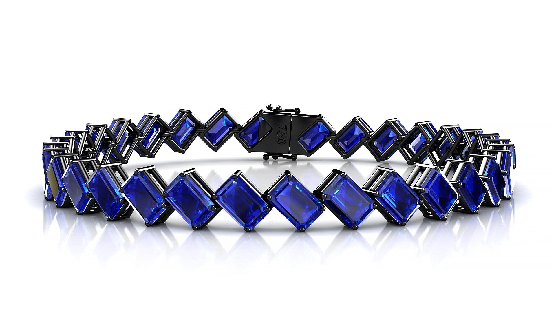 Bogotá | 18k Black Gold 6 x 4 mm Emerald Natural Sapphire 20 cm Tennis Bracelet