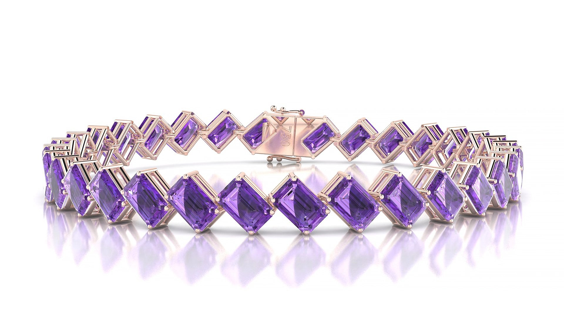 Bogotá | 18k Rose Gold 6 x 4 mm Emerald Natural Amethyst 16 cm Tennis Bracelet