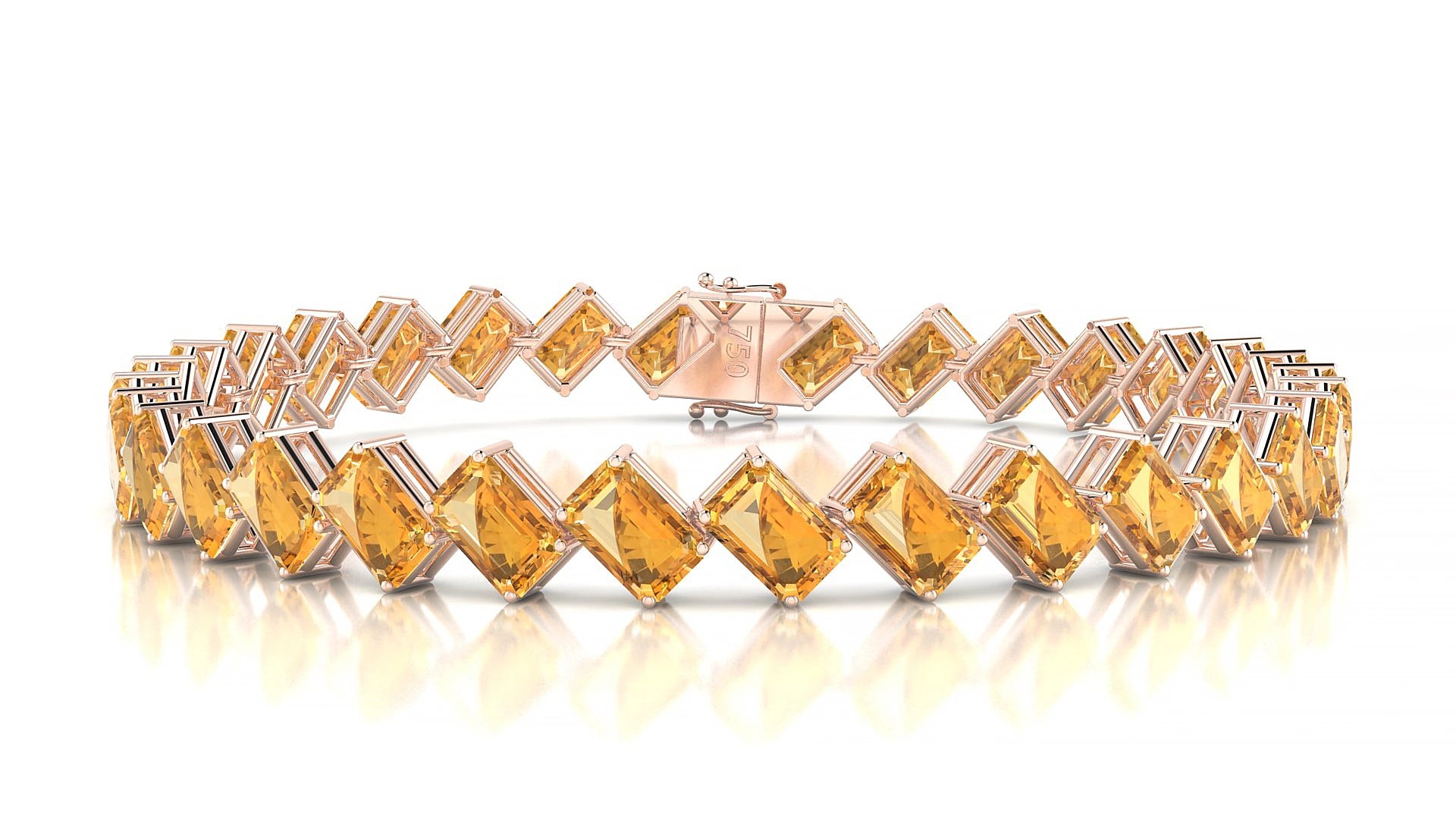 Bogotá | 18k Rose Gold 6 x 4 mm Emerald Natural Citrine 17 cm Tennis Bracelet