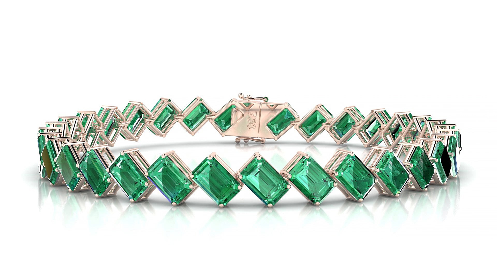 Bogotá | 18k Rose Gold 6 x 4 mm Emerald Natural Emerald 17 cm Tennis Bracelet