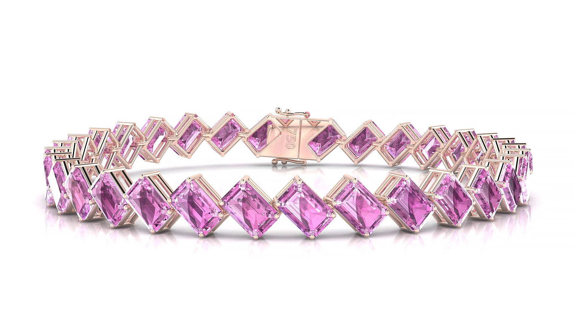 Bogotá | 18k Rose Gold 6 x 4 mm Emerald Natural Pink Sapphire 17 cm Tennis Bracelet